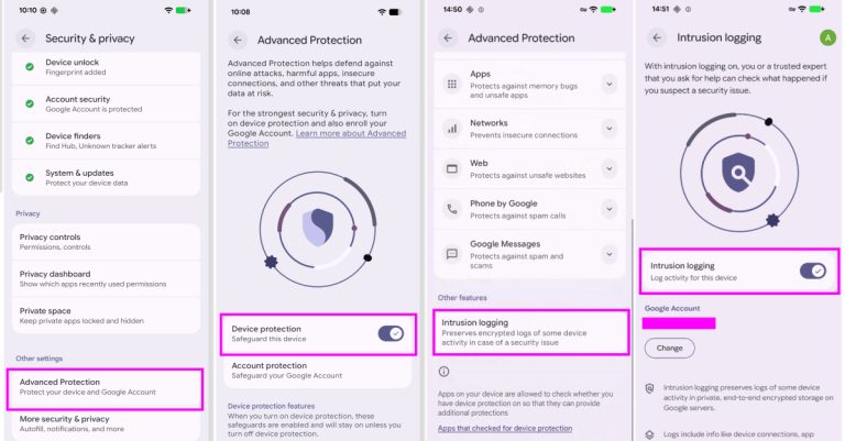 Android Adds Intrusion Logging for Sophisticated Spyware Forensics