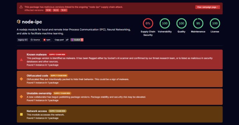 Stealer Backdoor Found in 3 Node-IPC Versions Targeting Developer Secrets